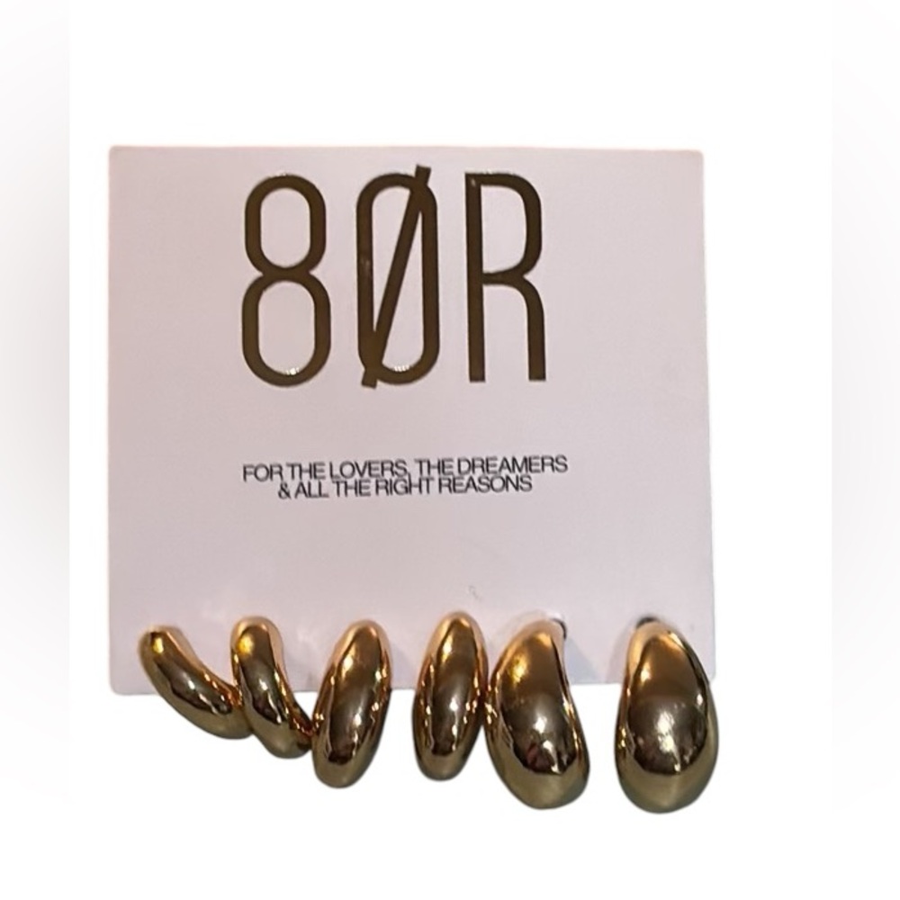 8 Other Reasons Gold Plated Post Back Half Moon ~ 3 Pair Earrings Set ~